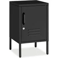 tectake Nachttisch Schmaler Nachtschrank mit Magnetverschluss und verstellbarem Boden (Nachtschrank Baker, 1-St., in Schwarz), Pulverbeschichteter Stahl und Kabelführung für optimale Nutzung
