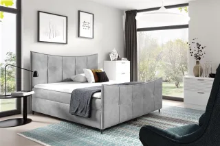 Boxspringbett Schlafzimmerbett FABIEN LUX 200x200cm Hellgrau inkl. Bettkasten