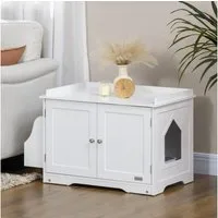 PawHut Katzentoilette Katzenklo mit Magnettüren, verstellbarem Trennwand, MDF, Weiß,86B x 48L x 52H cm