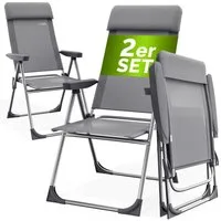 Casaria Gartenstuhl (2 St), 2er Set Hochlehner 6-fach Verstellbar Alu Klappbar mit hoher Lehne