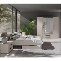 Lomadox Schlafzimmer-Set MOLLERUSA-132, (Spar-Set, 6-tlg., Bett Kleiderschrank Bettschubkästen Nachttische), in kaschmir mit schwarzen Griffen, Liegefläche 160x200 cm