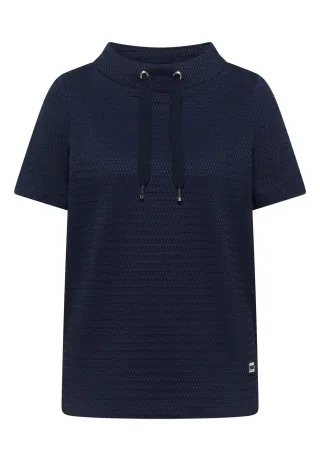 CECIL - Shirt mit Funnel Neck im Two-Tone-Look universal blue - Gr. - L