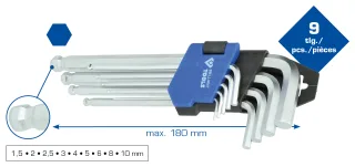 Brilliant Tools Winkelstiftschlüssel-Satz, 9-tlg, Innensechskant-Profil, kurz - BT045009