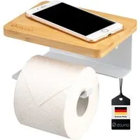 eluno Toilettenpapierhalter VARAZ mit Ablage aus Metall und Bambus, weiß