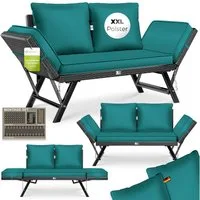 KESSER Gartenbank Polyrattan Gartensofa 4-in-1 mit Liegefunktion & Verstell-Funktion (Gartencouch mit Sitzkissen & Rückenkissen Extra Dicke & Weiche Polster), Balkon-Sofa Wetterfest für Garten, Balkon & Terrasse