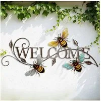 Harms Import Wanddekoobjekt, Wand Schild Welcome Garten Haustür Dekoration Bienen Design