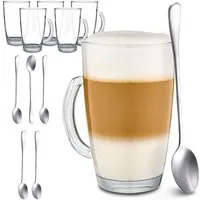 Cosumy Latte-Macchiato-Tasse 6er Latte Macchiato Gläser Set mit Henkel und Löffel - 300ml, 6-tlg., Glas, warm