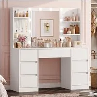 TEENFON Schminktisch mit LED-Beleuchtung und Spiegel (1-St), 107×40×140cm, weiß