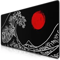 Titanwolf Gaming Mauspad XXL Speed Mousepad 900 x 400 x 3 mm, Schreibtischauflage, abwaschbar, rutschfeste Rückseite, Geschwindigkeit & Präzision, Great Wave Black