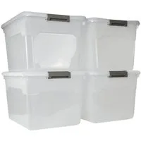 PROREGAL® Aufbewahrungsbox mit Deckel 30-60 Liter Kunststoff Transparent Stapelbar (4 St)