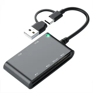 Rocketek CR375-B 6-in-1 Smart Card Reader for Smart SIM SD TF M2 MS Cards with USB-A/USB-C Interface Plug and Play