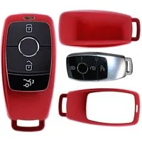 mt-key Schlüsseltasche Autoschlüssel Hardcover Schutzhülle Metallic Rot, Mercedes Benz E-Klasse W213 S213 C238 KEYLESS SMARTKEY