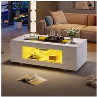 STILVORA Couchtisch weiß Hochglanz-LED-wohnzimmertisch mit App-Steuerung (Wohnzimmertisch, Beistelltisch, Satztisch, 1-St., doppelschichtiger), mit Bluetooth-App-Steuerung