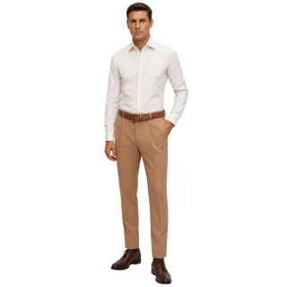 Boss Herren Gestreiftes Hemd mit Punktkragen und langen Ärmeln (Beige)