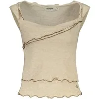Desigual T-Shirt Beiges Damen-Tanktop mit U-Boot-Ausschnitt und