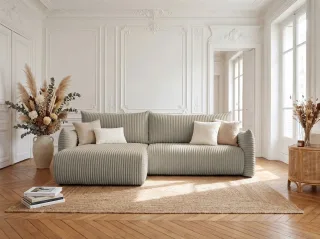 Ecksofa Schlafsofa MAILAND in Stoff Tilia Taupe Ottomane Links