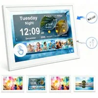 OYLCDI 10,1 Zoll Digitaler Kalenderuhr mit Wetterstation, Erinnerungsfunktion Digitaler Bilderrahmen (Wiedergabe von Fotos über USB-Stick oder Speicherkarte möglich)
