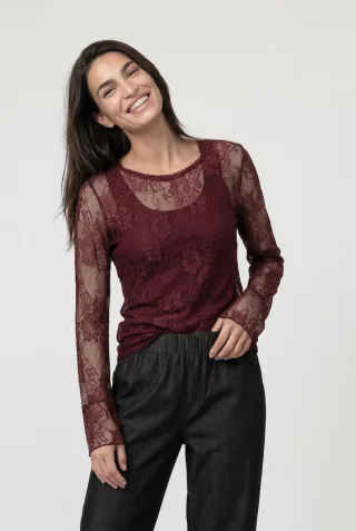 monari - Langarmshirt aus Spitze dark bordeaux - Gr. - 38