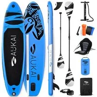 Aukai SUP-Board PRO 320cm, 2in1 Aufblasbares Stand up Paddle Set mit Kajak-Sitz, (Action-Cam-Halterung, Fußschlaufe, Pumpe, Rucksack, AquaBag), Komplettsett - 5 Jahre Garantie