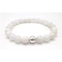 NAHLE Perlenarmband Mondstein 8mm mit 925 Silberperle (inkl. Schmuckbox), dehnbar - mit 925 Silberperle - in vielen Größen erhältlich