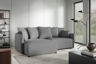 Ecksofa Schlafsofa Sofa MINEA in Stoff Abriamo Dunkelgrau Ottomane Links