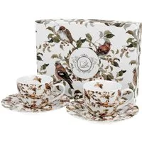 Duo-Gift Espressotasse Set mit Untertassen, Sommer, Frühling, Herbst, Winter, Tasse Motiv, 4-tlg., Porzellan, 2 Espressotassen ca. 90 ml mit Untertassen Birdies, Vogel, Vögel, Tieren, Planzen Kollektion, Duo Geschenke, Mug, Kollektion, Ideal als Gesc