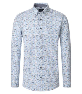 CASAMODA - Casual Fit: Freizeithemd beige/blau - Gr. - M