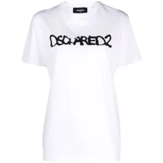 Dsquared2 Graffiti Spray Logo Weißes T-shirt