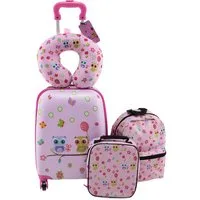 COSTWAY Kinderkoffer Set, 4 Rollen, 5 teiliges Trolley mit Handgepäck, Kissen