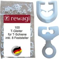 rewagi Gardinenhaken 100 T-Gleiter, Gardinenhaken & 8 Feststeller für T-Schienen, Gardinen, Vorhänge, Gardinenschienen, Gardinenleisten, (108-St), Farbe: weiß