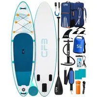 CFB SUP-Board Set 320x84x15 cm extra breit, 160 kg Traglast, aufblasbares Stand Up Paddle Board, (Komplett-Set, mit Paddel, Pumpe, Rucksack, 5L Dry Bag und Schultergurt), für Anfänger und Erwachsene