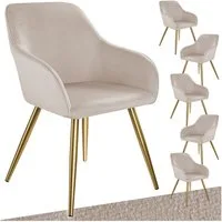 tectake Esszimmerstuhl Küchenstuhl gepolstert, in Leinenoptik, 58 x 62 x 82 cm (Polsterstuhl Marilyn in taupe/gold, 6 St), durchgehende Lehne, schwarze Stahlbeine, bodenschonend