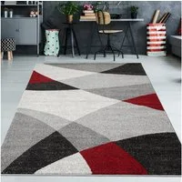 TeppichHome24 Teppich Moderner Teppich mit geometrischen Muster grau rot, rechteckig