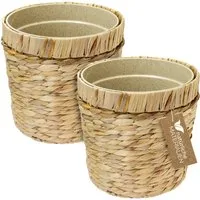 HMF Wasserhyazinthentopf Innovativer Blumentopf geflochten aus Wasserhyazinthe (Set, 2 St), mit Pflanztopf aus nachhaltigen Rohstoffen, Rund, ø 25 cm