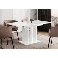 Home Collective Esstisch ausziehbar Tisch Küchentisch Esszimmertisch Ausziehtisch (Esszimmer Küche Wohnzimmer Esstisch erweiterbar), modernes Design Doppel-Säulengestell 120-160x80 cm Weiß glänzend
