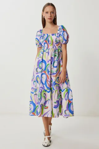 Abstraktes Druck A-Linien Midi Kleid