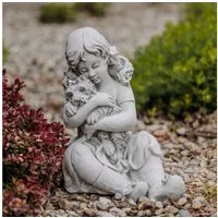 gartendekoparadies.de Gartenfigur Kleines Mädchen mit Hund, Steinfigur, H. 41 cm, 22 kg, Frostsicher