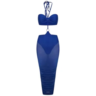 Honeyz - Bodycon Kleid für Damen, Neckholder, Netzmaterial (Blau)