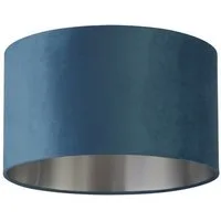 Licht-Erlebnisse Lampenschirm GIRONA, Ø 38 cm in Petrol Silber gebürstet Flur Stoff Modern