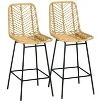 HOMCOM Barhocker Rattan Barhocker Satz (Barhocker, 2 St., Esszimmerstühle), Gelb+Schwarz 52 x 42,4 x 102 cm