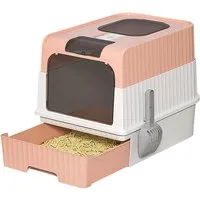 JEOBEST Katzentoilette Katzenklo Faltbare, Katzentoilette, mit Deckel, ausziehbares Tablett, Auslaufsicher, geruchsresistent, Spritzwassergesc (mit Schaufel)