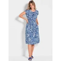 GOLDNER Sommerkleid Leinenkleid Ethno, Halbarm Printkleid aus Leinen, gemustert, figurbetont, Halbarm, tailliert