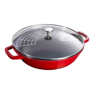 Staub Specialities Wok mit Glasdeckel 30 cm, rund, Kirsch-Rot, Gusseisen