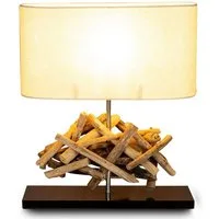 Levandeo® Nachttischlampe, Tischlampe Höhe 42cm Treibholz Tischleuchte Holz Lampe Teakholz Deko