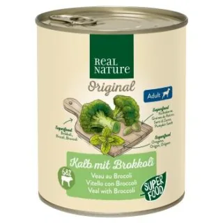 REAL NATURE Superfood Nassfutter Hund, Adult, Kalb mit Brokkoli 12x800 g