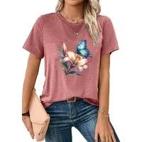 PYLIKE Kurzarmshirt Bequemes Shirt Damen Kurzarm Sommer Basic-Shirt mit ausgefallene Print Bequem für Freizeit und Büro,Strandurlaub
