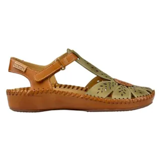 Pikolinos Damen-Keilsandalen aus hellgrünem Leder mit Polsterung - P-Vallarta