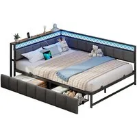 MSMASK Daybett Polsterbett Schlafsofa mit USB-Steckdosen und LED-Beleuchtung (1 tlg), Jugendbett mit 2 Schubladen, 140x200cm