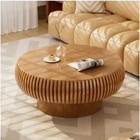 PEALOV Couchtisch rund, Ø 70 cm, mit Rillenstruktur, Braun, H 35 cm (1-St), Moderne Rillenstruktur