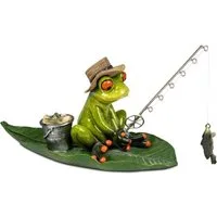 formano Sammelfigur Frosch Angler auf Blatt Handbemalte Dekofigur Polyresin 19x14 x 9 cm